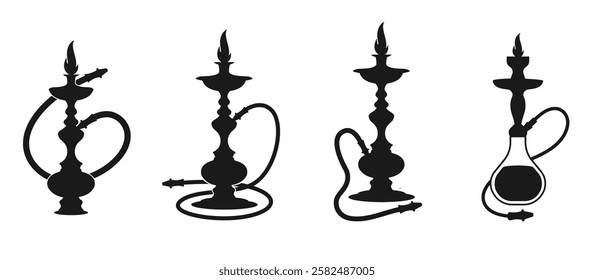 Hand-drawn hookah set. Tobacco leaves, hookah banner background