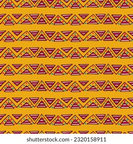 Hand-drawn horizontal lines with triangles and dots. Seamless pattern with abstract zigzags, vector illustration