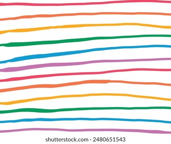 Hand-drawn horizontal textured stripes in rainbow colors. Playful and whimsical background.