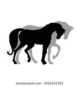 Hand-drawn horse silhouettes, Mare and horse waling art, An illustration for company logo idea