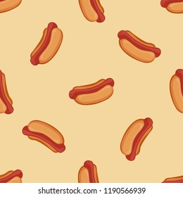 Hand-drawn hot dog pattern.Doodle hot dog seamless pattern background. Fast food seamless vector pattern.