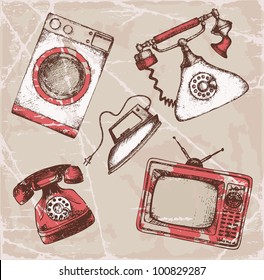 Hand-drawn house equipment set