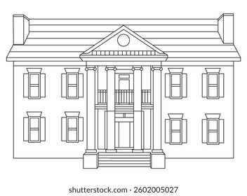 Hand-drawn house illustration for coloring pages. Perfect for children and adults who enjoy creative activities. High-resolution, detailed black-and-white outline