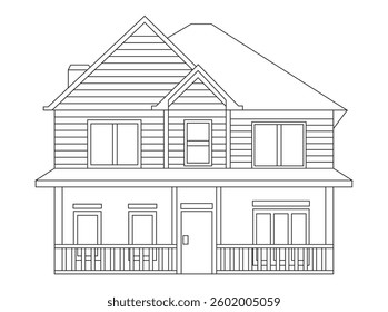 Hand-drawn house illustration for coloring pages. Perfect for children and adults who enjoy creative activities. High-resolution, detailed black-and-white outline