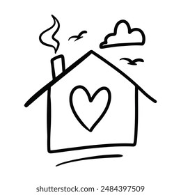 Ilustración de casa dibujada a mano, casa de Vector