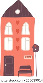 Handdrawn House Of Love With Hearts Vector Illustration