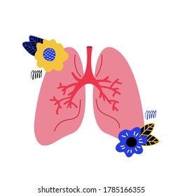 Hand-drawn human lungs. Vector flower elements isolated on a white background. Pulmonology.