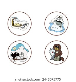 Hand-drawn husky animals hugging illustration