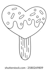 Hand-drawn ice cream coloring page in black and white. A delightful line art illustration of ice cream cones and desserts, ideal for printable coloring books and crafts.