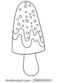 Hand-drawn ice cream coloring page in black and white. A delightful line art illustration of ice cream cones and desserts, ideal for printable coloring books and crafts.