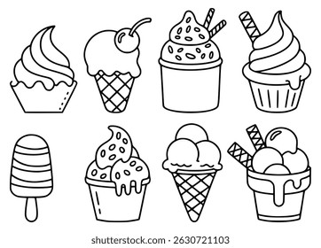 Hand-drawn ice cream illustrations in various styles