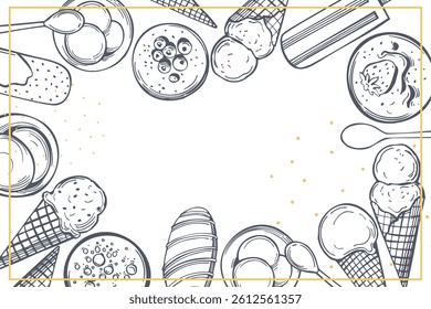 Hand-drawn ice cream.  Vector background. Sketch  illustration.  