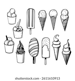 Hand-drawn ice cream. Vector sketch  illustration.