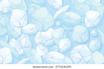 Hand-drawn ice cubes background on light blue