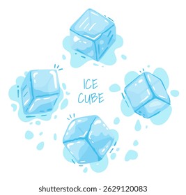 Hand-Drawn Ice Cubes Vector Set for Summer Drinks, Cocktails, and Refreshment Designs.