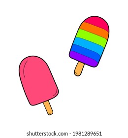 Hand-drawn ice-cream. Design sketch element for menu cafe, bistro, restaurant, label and packaging. Vector isolated colorful illustration.