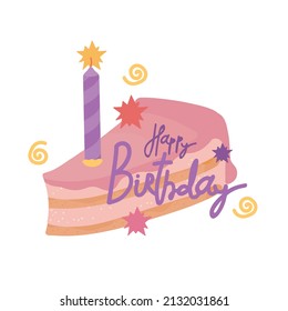 Hand-drawn icon of birthday cakes. Logo for the design of birthday greeting cards. Vector isolated colorful element.