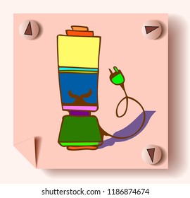 Hand-drawn icon.  Color sketch in cartoon style on paper sheets on stationery buttons.Retro design for cafes, shops.