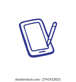 A hand-drawn icon depicts a digital tablet with a stylus pen.