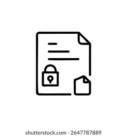 Handdrawn icon of a document with lines a padlock indicating security on background