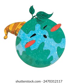 A hand-drawn icon of the earth is going to sleep
