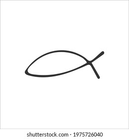 Hand-drawn icon fish isolated on white background. Religion and Christianity. Christian symbols. Vector illustration
