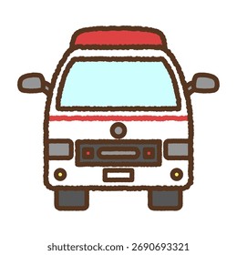 Icono dibujado a mano: Vista frontal de la ambulancia