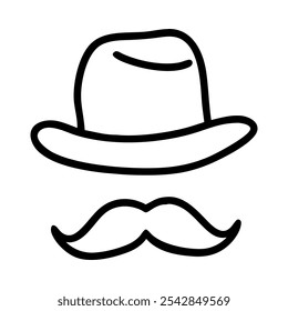 Ícone desenhado à mão de um chapéu com bigode, simbolizando masculinidade e estilo.