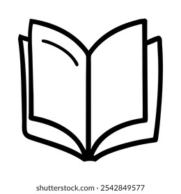 Hand-drawn icon of an open book, representing reading and education.