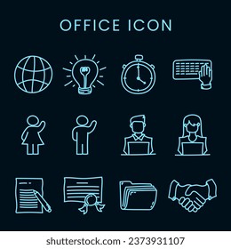 Handdrawn icon set of office, Office doodle icon set vector design