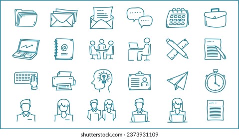 Handdrawn icon set of office, Office doodle icon set vector design