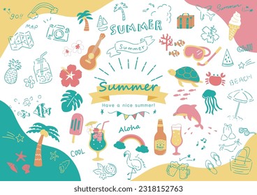 Hand-drawn icon set perfect for summer