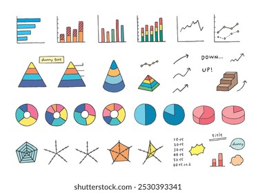 Conjunto de ícones desenhados à mão de vários gráficos