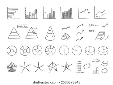 Conjunto de ícones desenhados à mão de vários gráficos