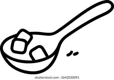 Hand-drawn icon of a spoon with sugar or salt, perfect for cooking or food-related designs.