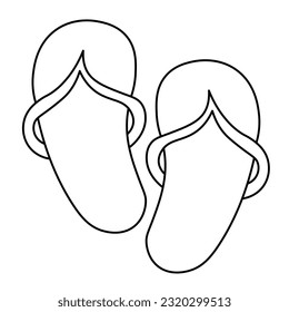 Hand-drawn icon of summer beach flip flops. Simple doodle clipart. All objects are repainted.
