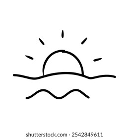 Hand-drawn icon of a sunrise, symbolizing new beginnings and nature.