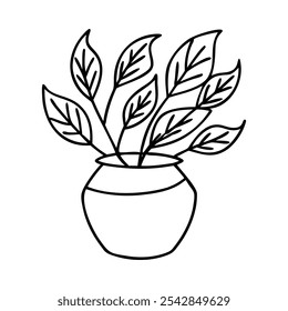 Hand-drawn icon of a vase with autumn leaves, symbolizing fall decoration.