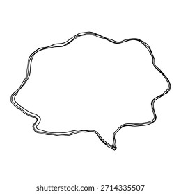 Un icono dibujado a mano de una burbuja de discurso ondulado. Una Ilustración vectorial monocromática con múltiples líneas superpuestas.