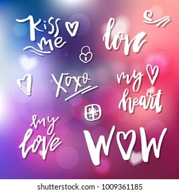 Handdrawn icons and clip art. Calligraphy for invitation, greeting card, prints, posters. Hand drawn typographic inscription, lettering design. Vector Happy Valentines day holidays quote.
