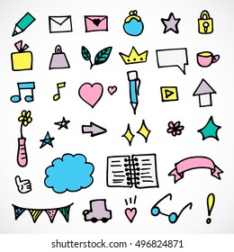 hand-drawn icons, design elements, vector set