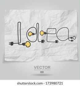 handdrawn idea design light bulb on crumpled paper background 