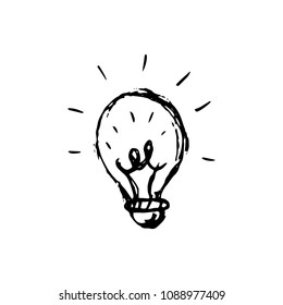 Handdrawn idea lamp doodle icon. Hand drawn black sketch. Sign symbol. Decoration element. White background. Isolated. Flat design. Vector illustration.