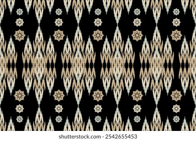 Hand-drawn Ikat geometric folklore ornament with diamonds. Tribal ethnic vector texture. Seamless striped pattern in Aztec style. Great for textiles, banners, wallpapers, and wrapping vector design.