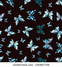 Hand-drawn illustration. Abstract seamless pattern for clothes, boys, girls, wallpaper. Vector. Beautiful background of colorful butterflies.