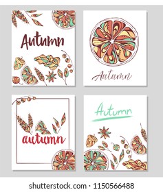 Hand-drawn illustration - autumn elements - berries and leaves