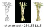 A hand-drawn illustration of bamboo stalks with leaves, perfect for nature-themed designs.