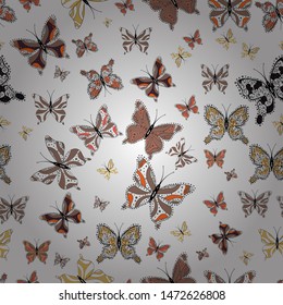 Hand-drawn illustration. Beautiful seamless pattern of cute butterflies. Vector. Fashion Fabric Design. Pictures in white, beige and black colors.