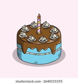 Hand-drawn illustration of a birthday cake with a single candle.