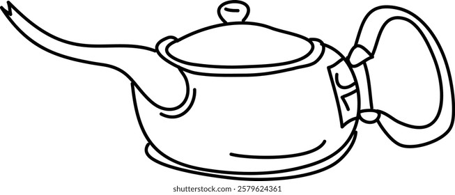 Hand-drawn illustration of a black line teapot on a white background